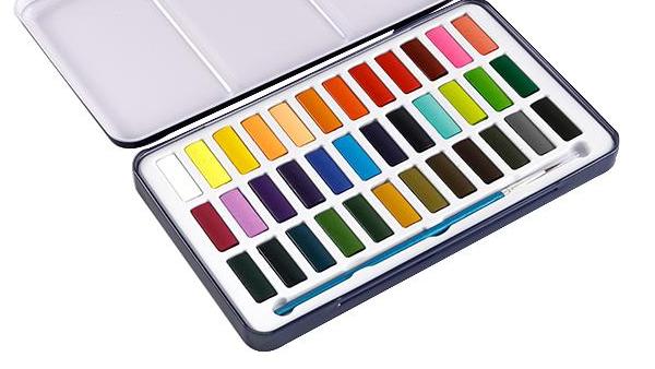 ชุดสีน้ำทึบ 36 สีพร้อมเพ้นท์ทิน