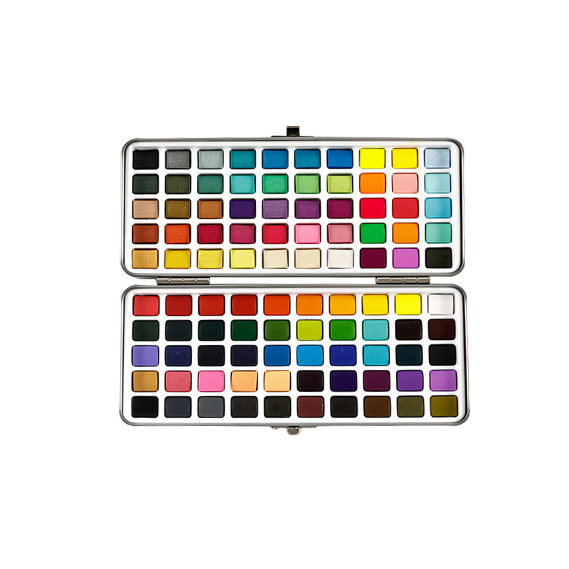 90Colors Solid สีน้ำชุดกล่องโลหะแบบพกพา